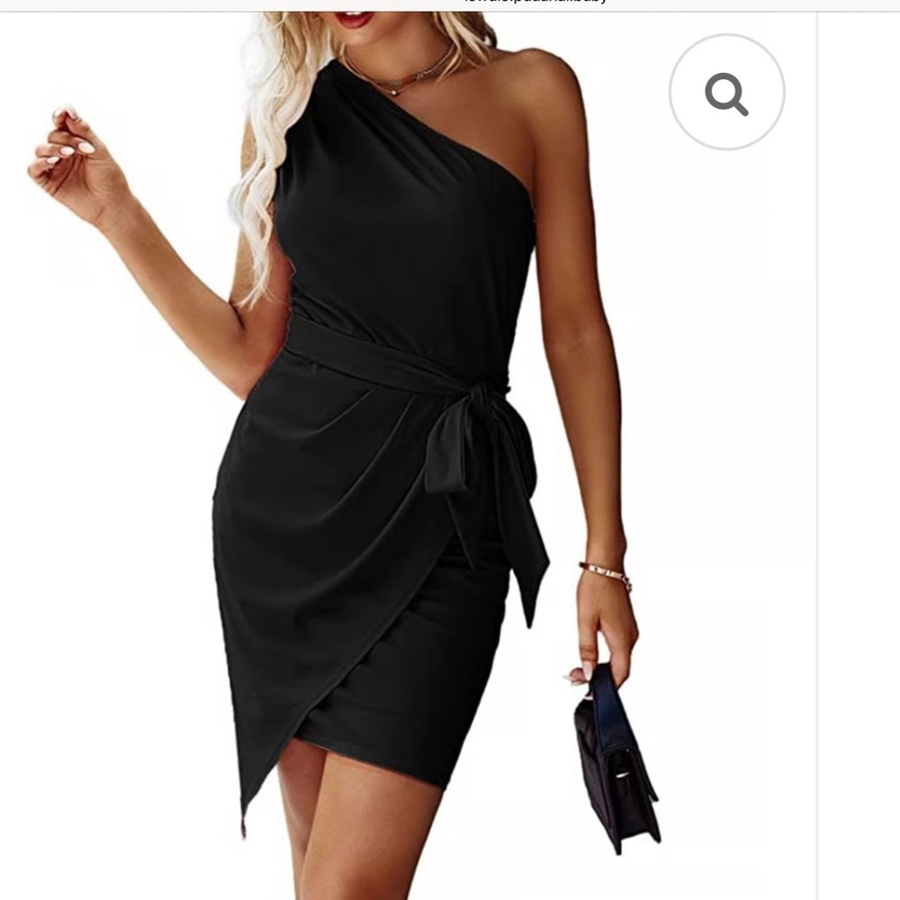 PrettyGarden Black One Shoulder Asymmetrical Hem Wrap Cocktail Dress XL NWT